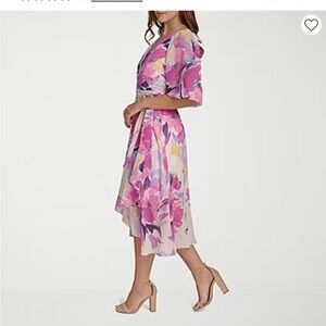 Floral Print Midi Dress in Pink and Purple